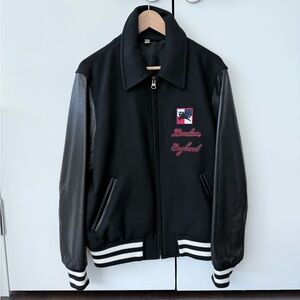 Burberry Men Stockbridge Wool-Blend Leather Varsity Jacket / Bomber EU 50